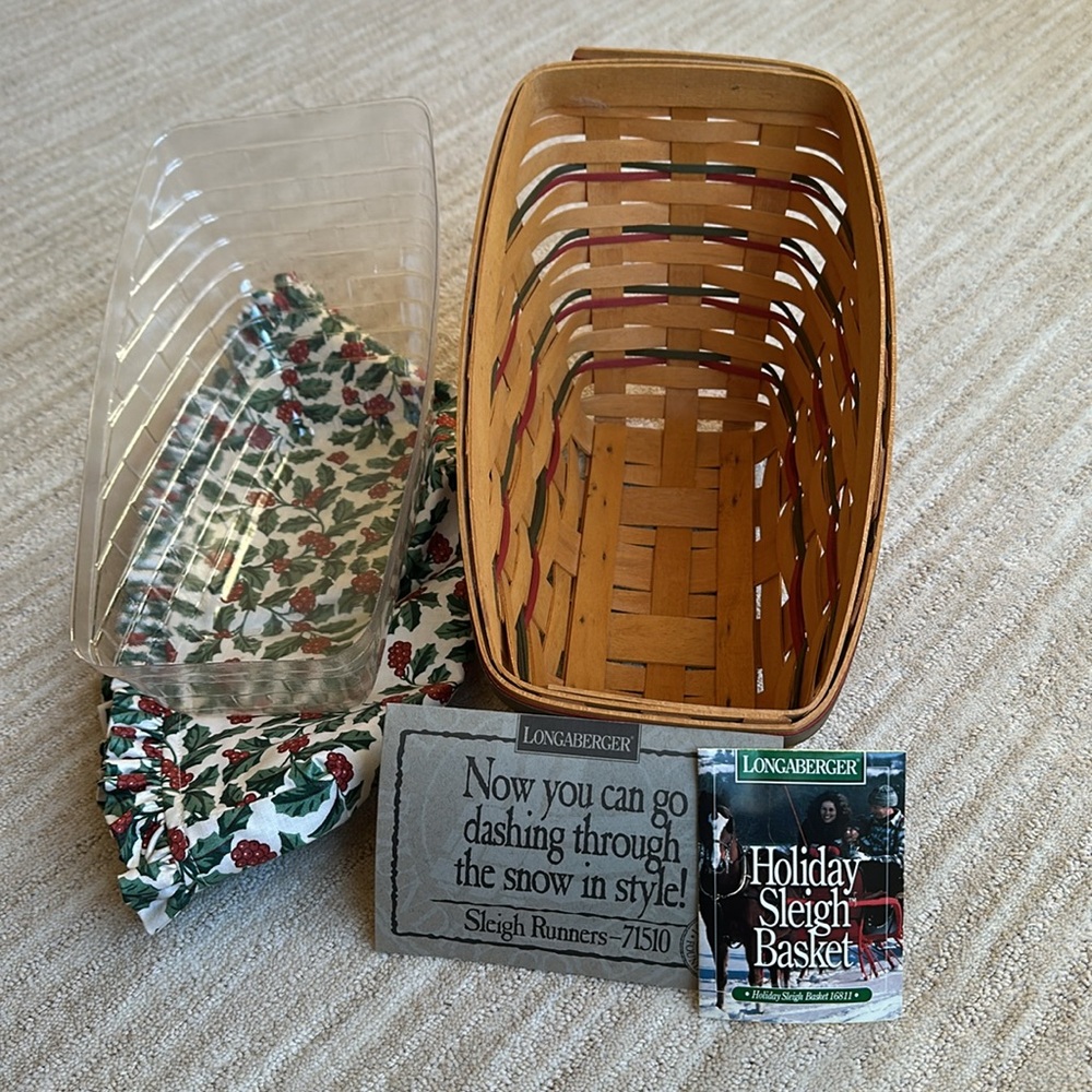 Longaberger Holiday Sleigh Basket Large Slanted | Vegetable With Liner Protecter
